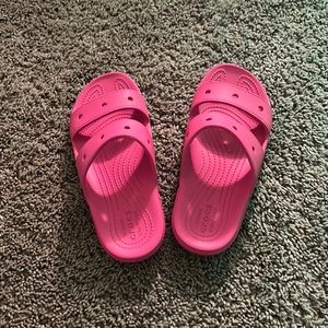 Hot pink croc slides